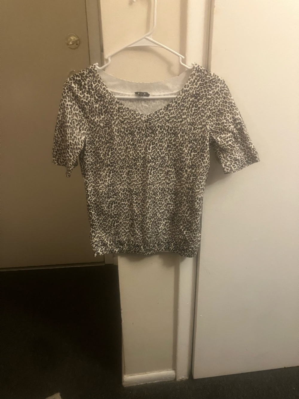 Talbots Leopard Print Short Sleeve Top in Black and Cream